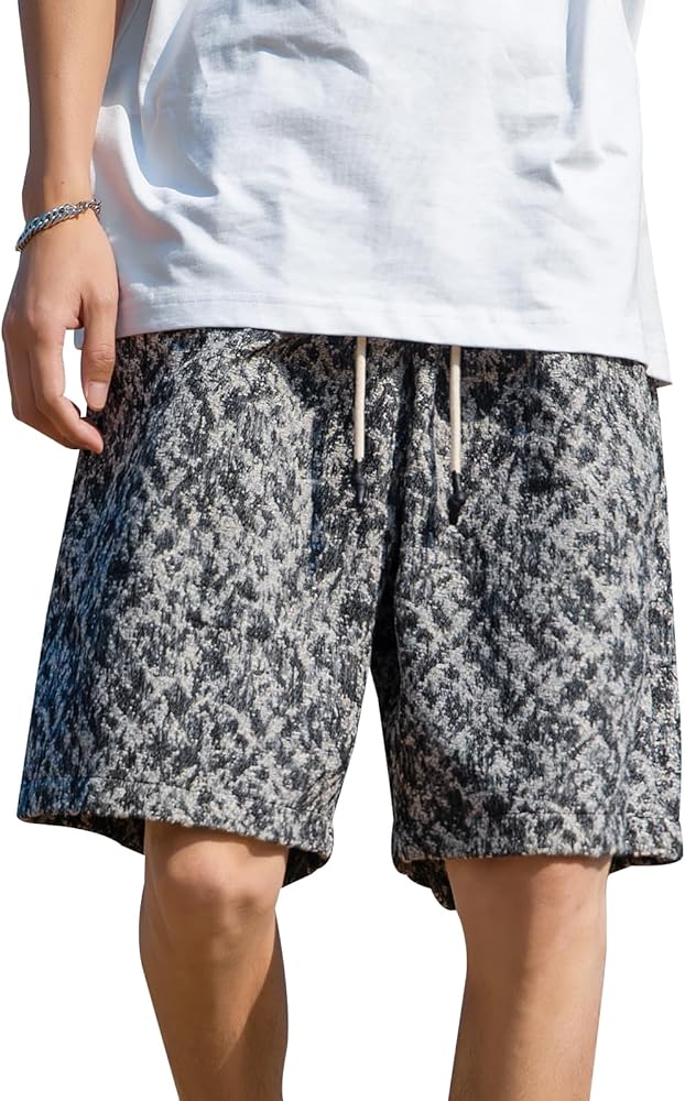 Men's Pattern Printed Casual Shorts Fashion Beach Summer Drawstring Style Shorts with Pockets