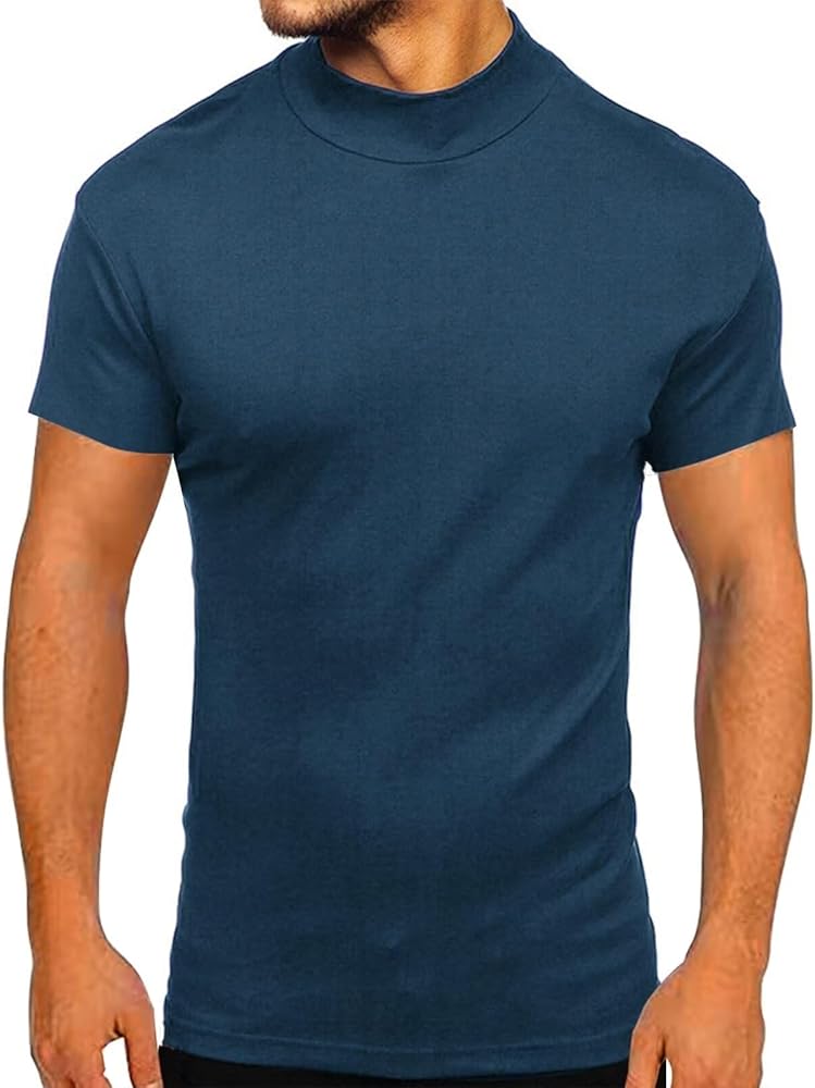 Men's Mock Turtleneck Shirts Short Sleeve T-Shirts Basic Casual Undershirt Pullover Tee Tops