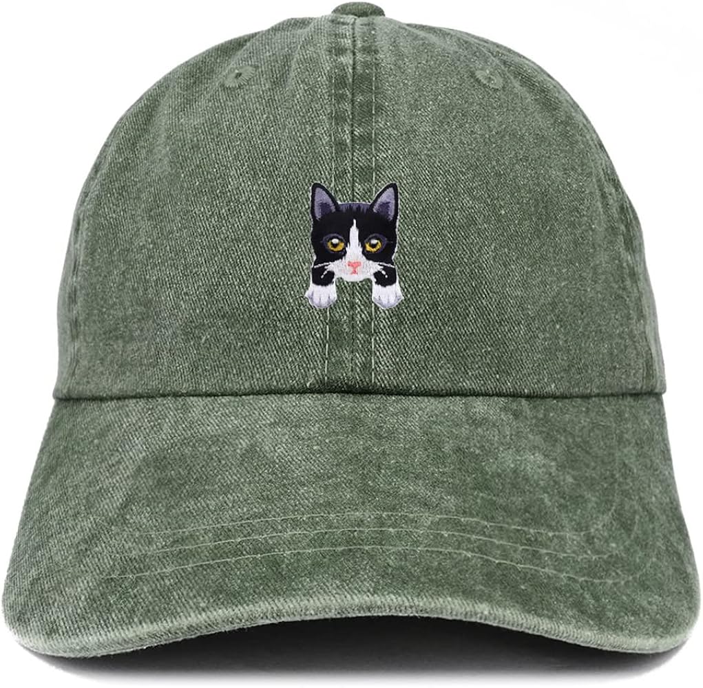 Trendy Apparel Shop Tuxedo Cat Kitten Patch Pigment Dyed Washed Baseball Cap