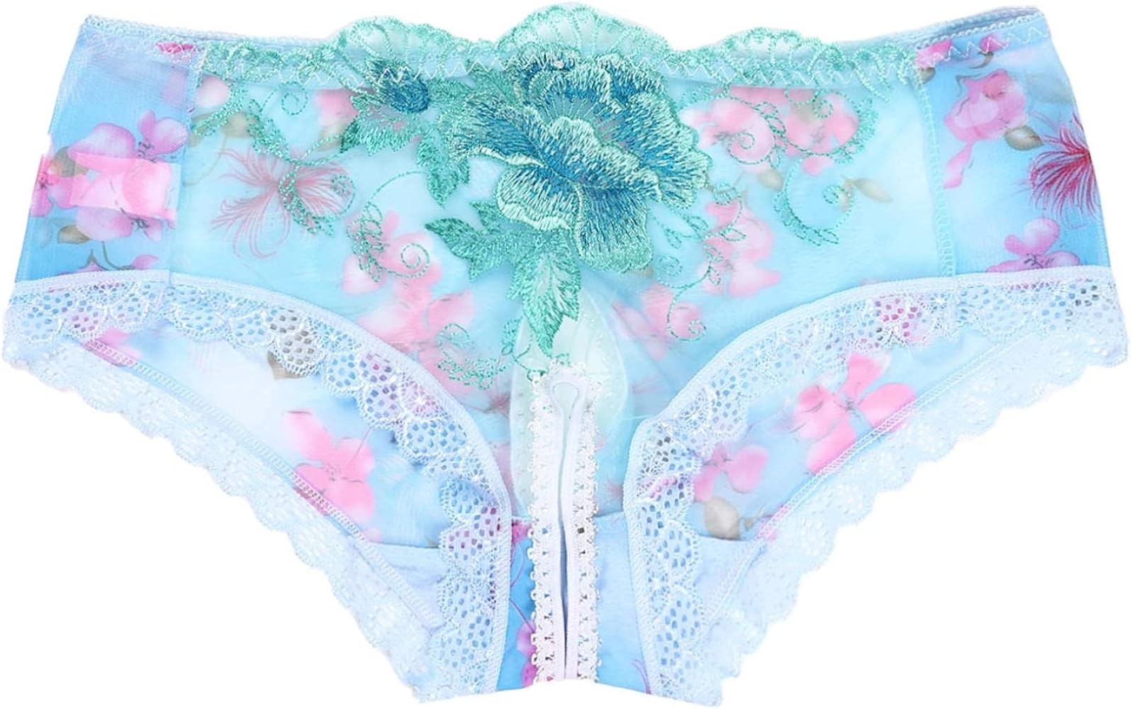 Men's Flower Pattern Lace Back Briefs Sissy Panties Hollow Out Underwear Bowknot Panty