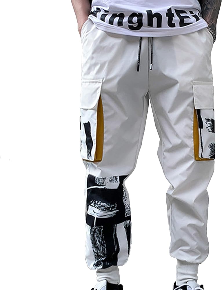 XYXIONGMAO Men's White Tactical Harem Pants with Pockets Techwear Streetwear Hip Hop Joggers Sweatpants Cargo Pants for Men