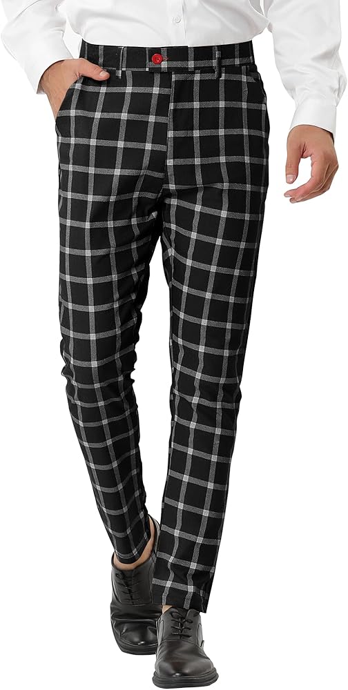 Lars Amadeus Men's Plaid Dress Pants Casual Slim Fit Flat Front Business Checked Trousers