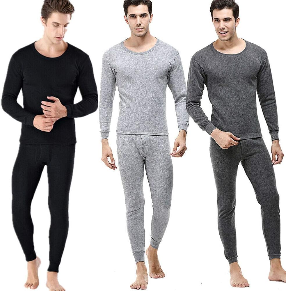 Men 100% Cotton Fleece Lined Thermal Long Johns Top & Bottom 2Pc Underwear Set