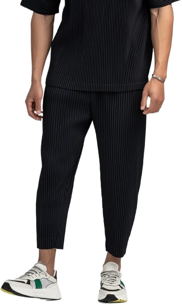 Men's Trousers Pleated Straight Pants Men Clothing Black Pencil Cropped Pants Street Wears Men Length Pants