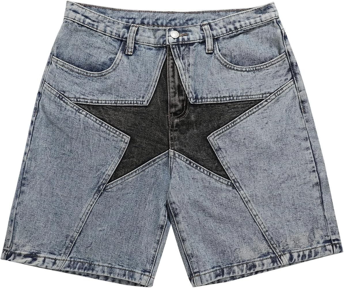 Aelfric Eden Unisex Star Patchwork Jorts Women Denim Shorts Men y2k Casual baggy Streetwear Jeans Shorts