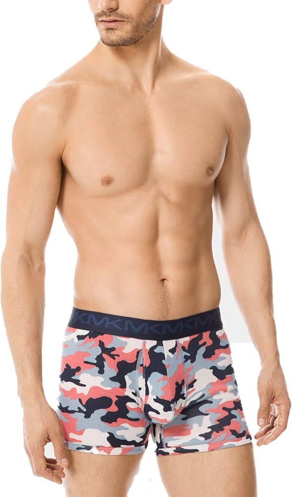 Michael Kors Men`s Stretch Factor Performance Cotton Boxer Briefs 3 Pack (Camo(6S91X10013)/Red, s)