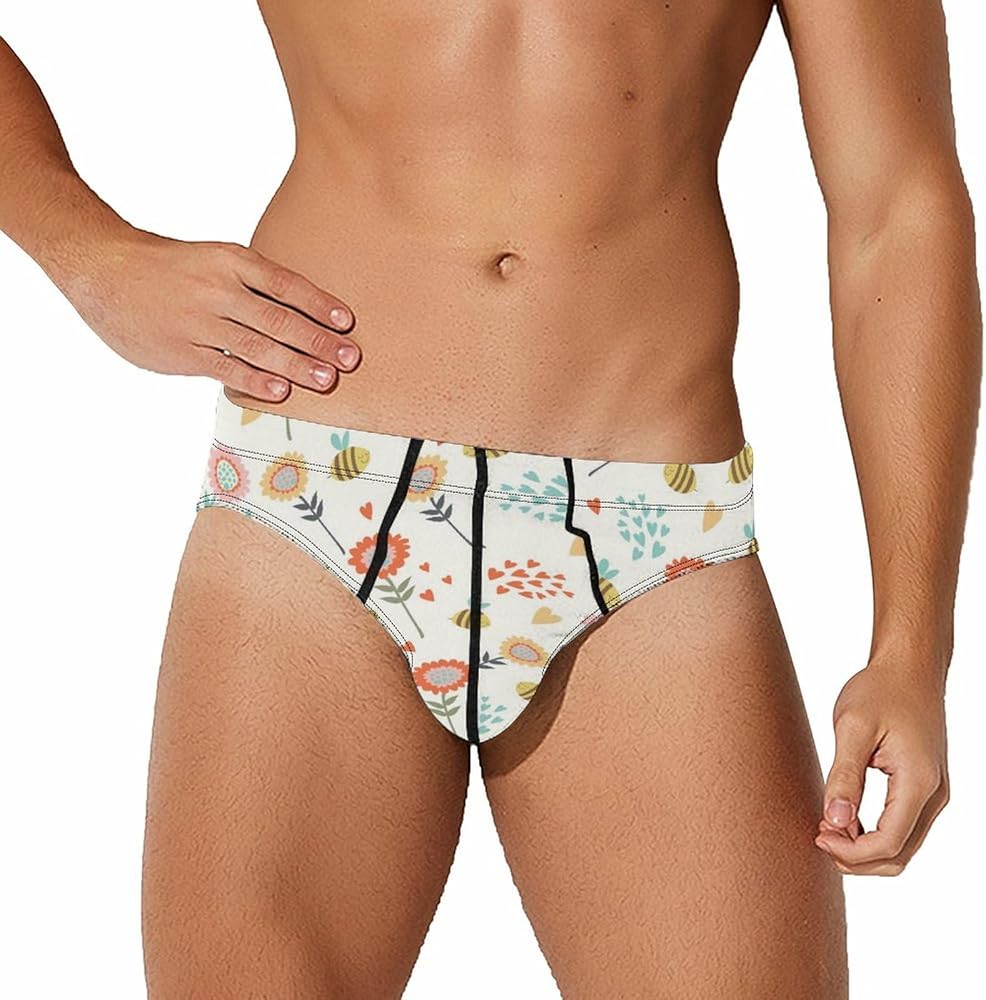 Bee Flower Breathable Mens Underwear Soft Briefs Lightweight Low Rise Panties