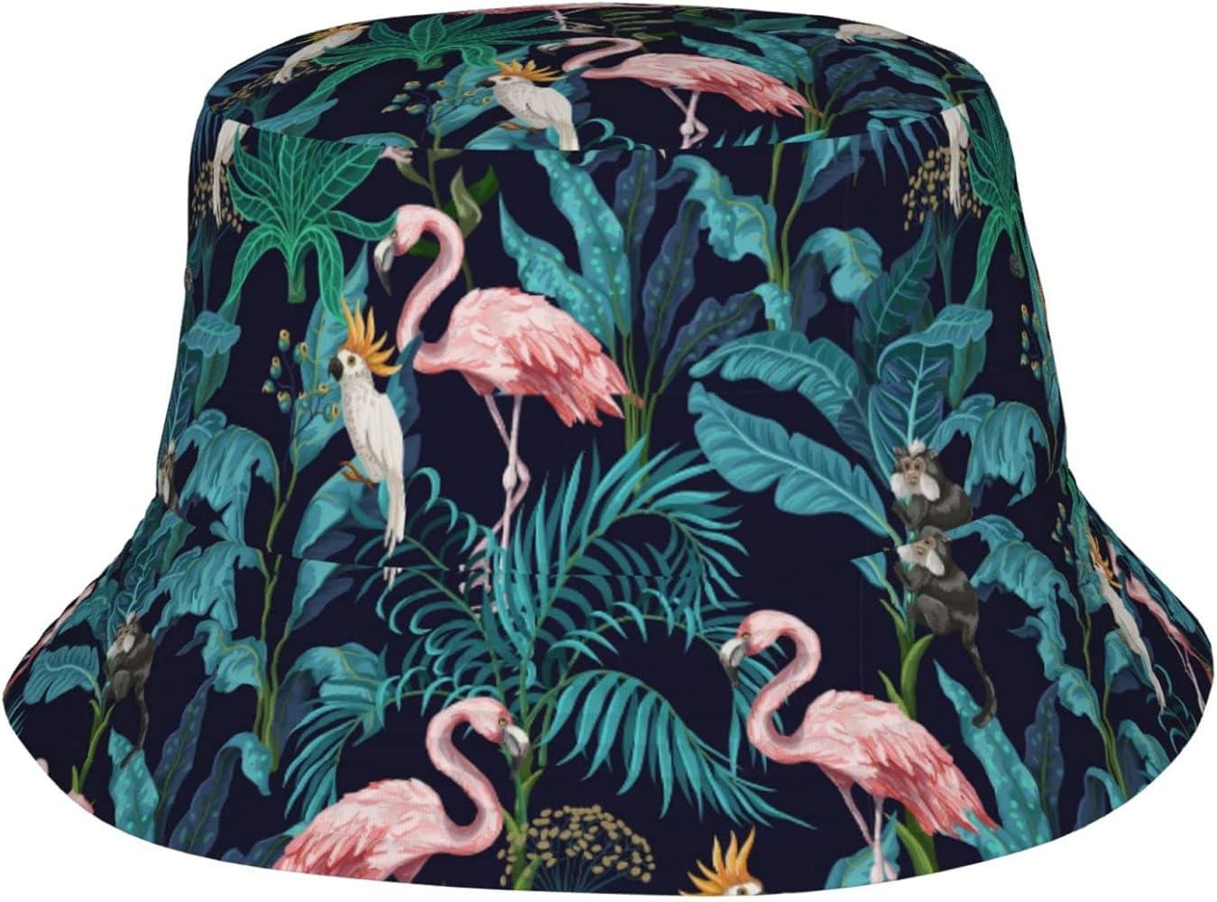 Jungle Trees Flamingo Bucket Hat for Men Women Printed Fisherman Hat Packable Sun Cap Travel Outdoor Beach Caps