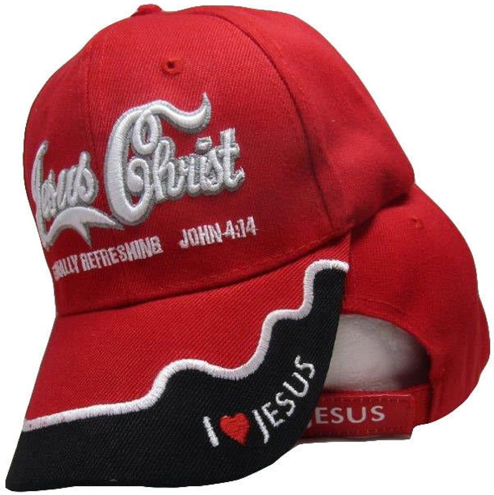 Jesus Christ Christian Eternally Refreshing John 4:14 Red Embroidered Cap (Ruf)