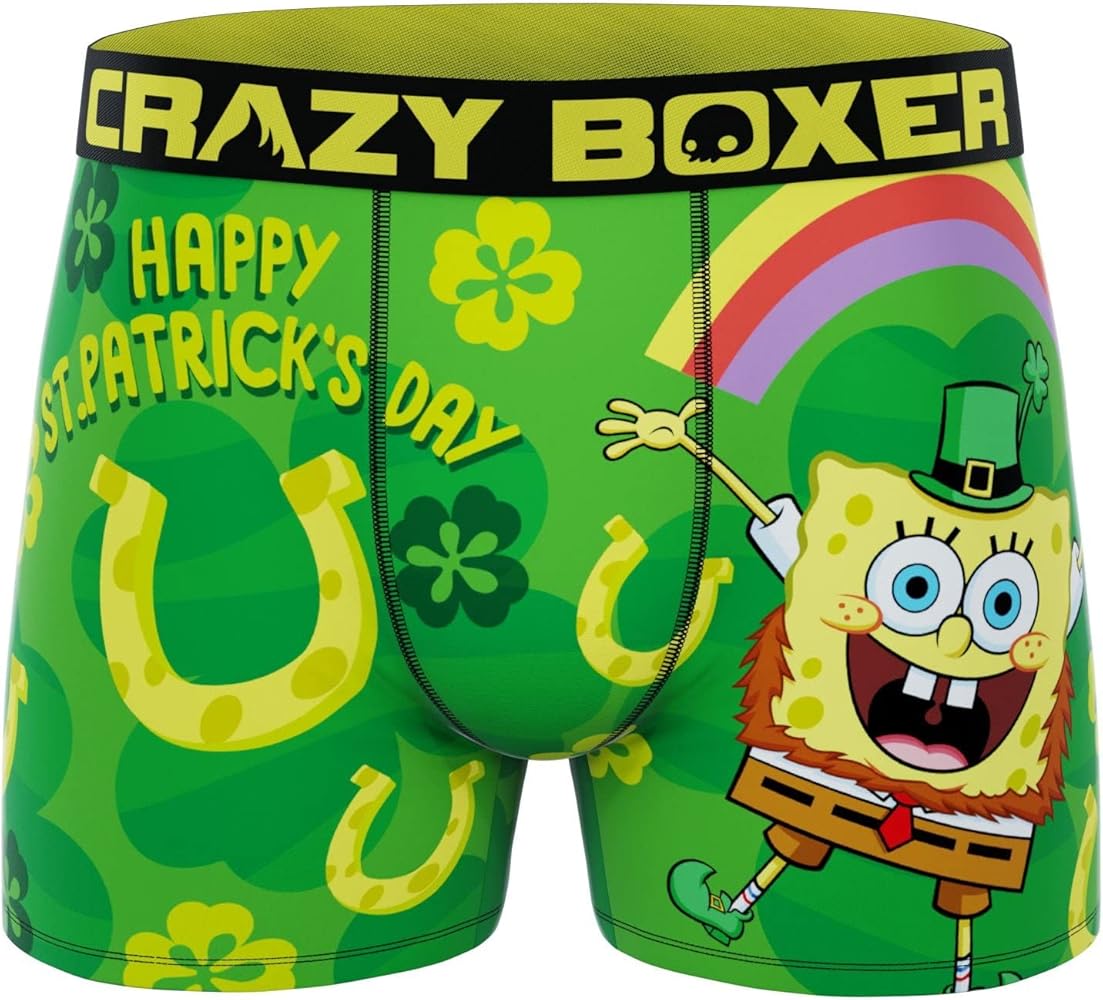 CRAZYBOXER Men's Underwear SpongeBob St Patrick Freedom of movement Stretch Boxer Brief Durable (Creative Packaging)