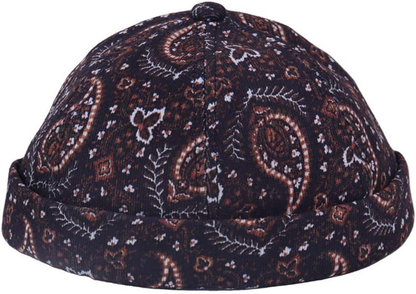 Mens Printed Docker Cap Hats Beanie Sailor Cap Hat Rolled Cuff Retro Brimless Hat