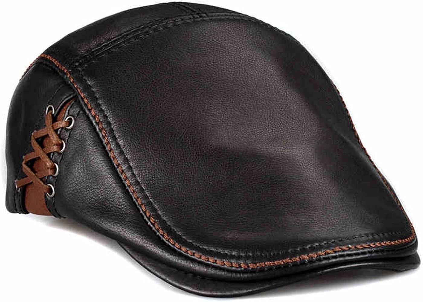 Unique Flat Cap Hunting Cowhide Leather Driver Ivy Cap Newsboy Hat