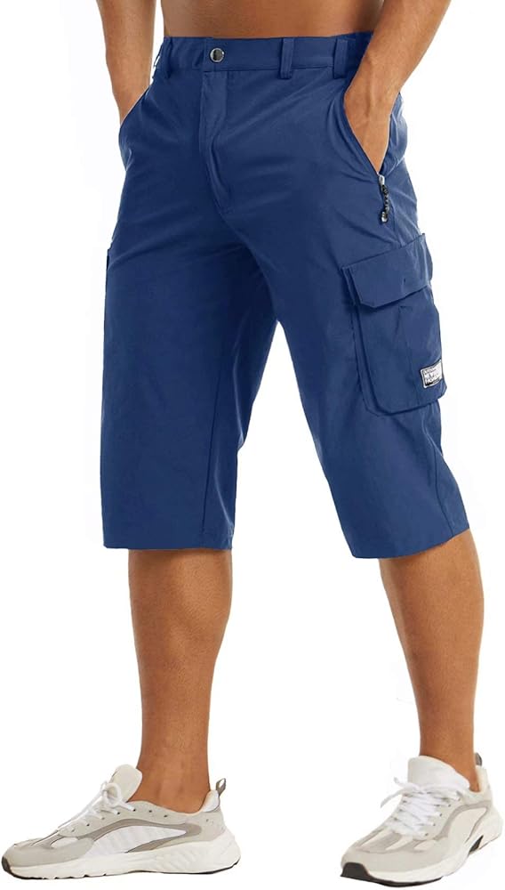 MAGCOMSEN Men's Workout Gym Shorts Quick Dry 3/4 Capri Pants Zipper Pockets Hiking Athletic Running Shorts