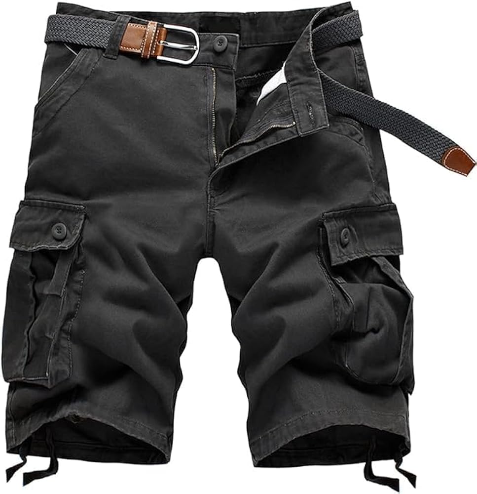 Men's Lightweight Outdoor Cargo Shorts Multi-Pocket Cotton Military Short Summer Casual Hiking Short Pants No Belt