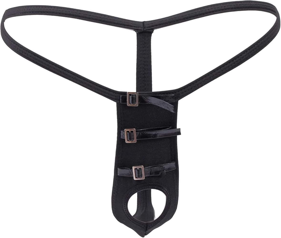 Mens Simple Personality Fashion Casual Sexy Mini Thong Underwear Sexy Hole Opening T Back Large (Black, One Size)