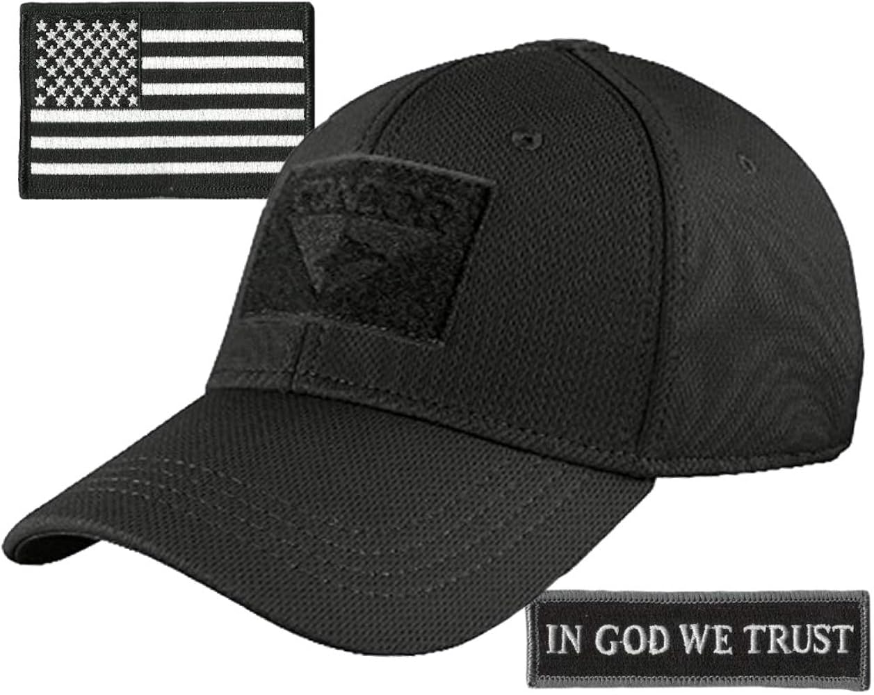 Condor Fitted Tactical Cap Bundle - in God We Trust & USA patches - Choose Size