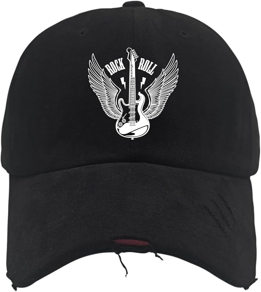 Vintage Rock and Roll E-Guitar Angel Wings Trucker Hat Trucker Cap Allblack Mens Hats Gifts for Grandma Summer Caps