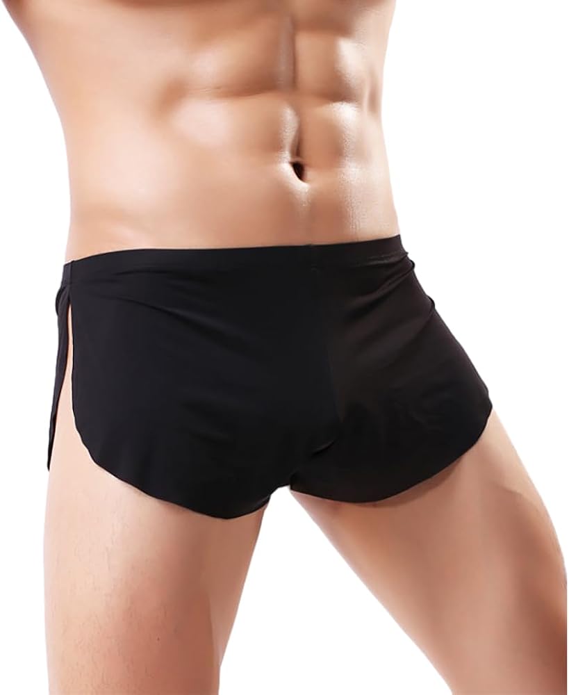 Men's Ice Silk Boxer Briefs Shorts Split Side Trunks Underpants