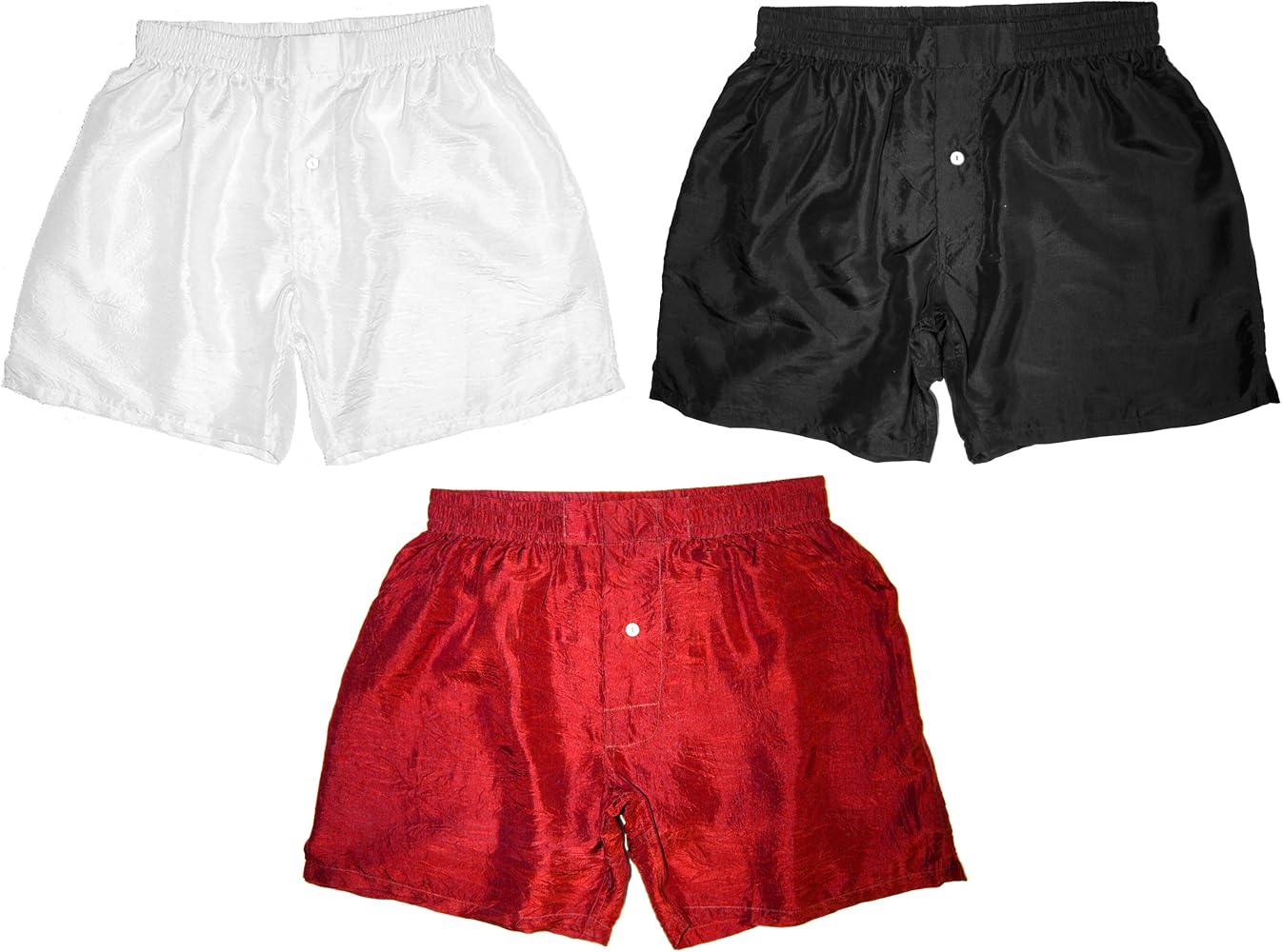 Set of Three 100% Silk Boxers WHITE, RED and BLACK – Sizes S-3XL (30”-42”)