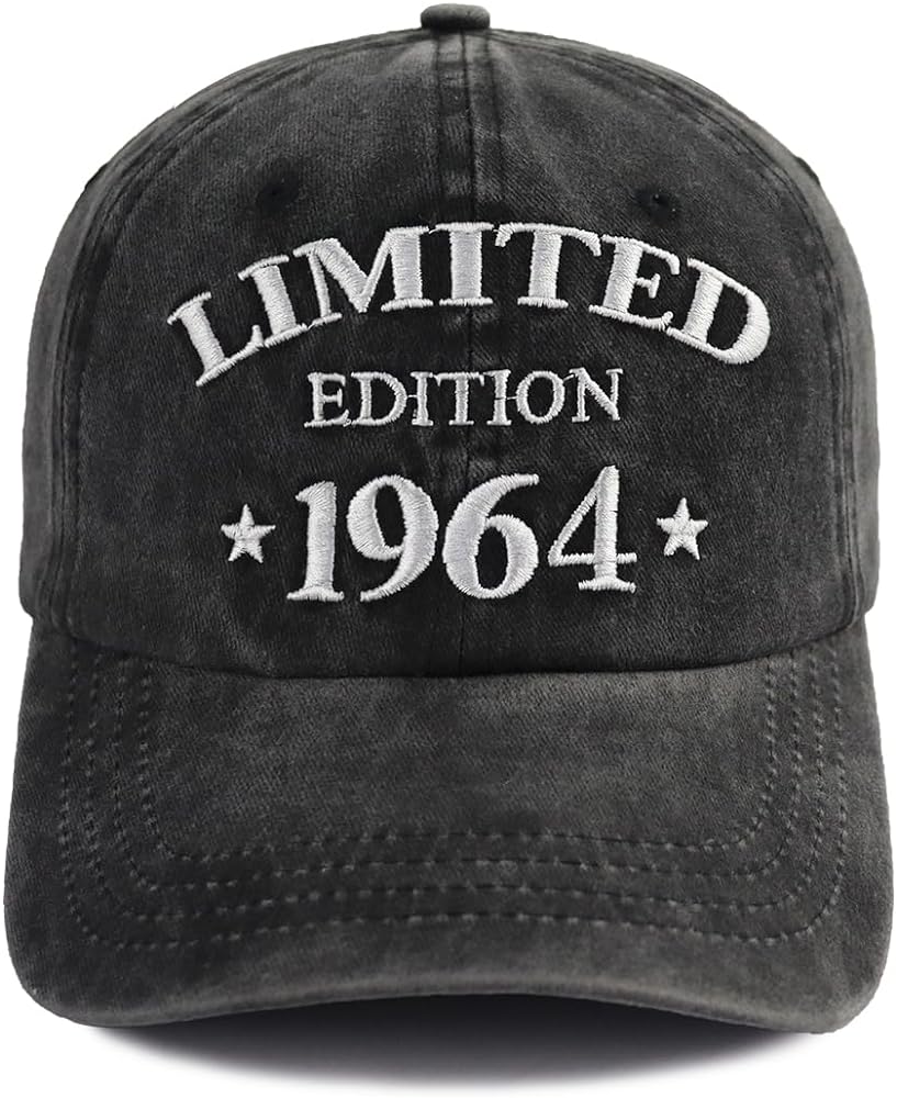 60th Birthday Gifts for Women Men, Vintage 1964 Limited Edition Hats, Embroidered Adjustable Cotton Baseball Cap