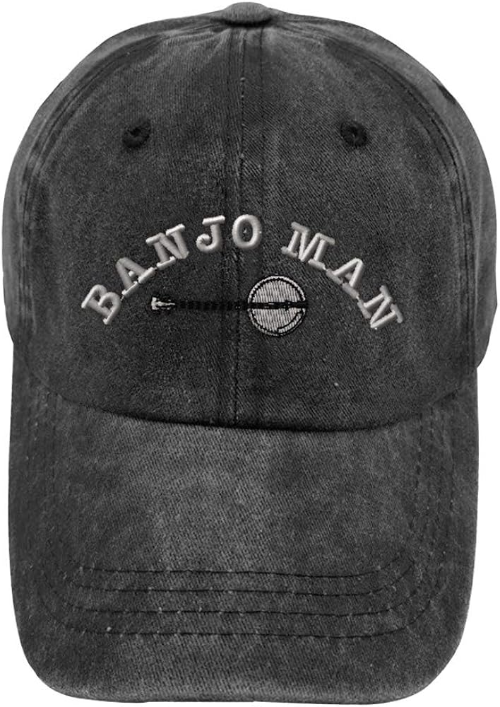 Vintage Washed Hat Banjo Man Embroidery Cotton Dad Hats for Men & Women Buckle Closure Black