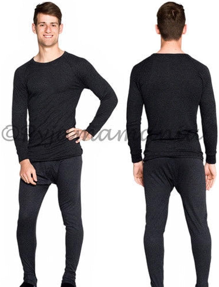 Mens Merino Wool Blend Thermal Underwear 2pc Set Black Sizes S-XXL