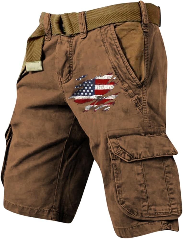 Cargo Shorts for Men 4th of July Outdoor Tactical Shorts Patritotic Printed Distressed Washed Military Shorts