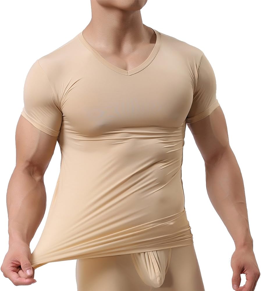 YUFEIDA Men's Sexy Underwear Shirts Short Sleeve T-Shirt Mesh Sheer Top Undershirt Sleepwear