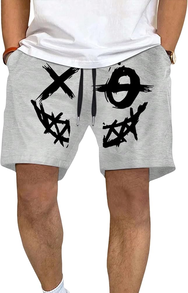 SHENHE Men's Drawstring Elastic Waist Graphic Print Track Shorts with Slant Pocket