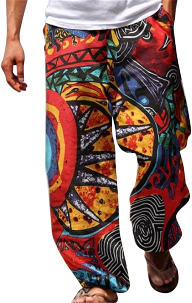 Mens Pants Casual Versatile All Print Loose Plus Size Pants Fashion Beach Pocket Trousers 6 Memory Foam