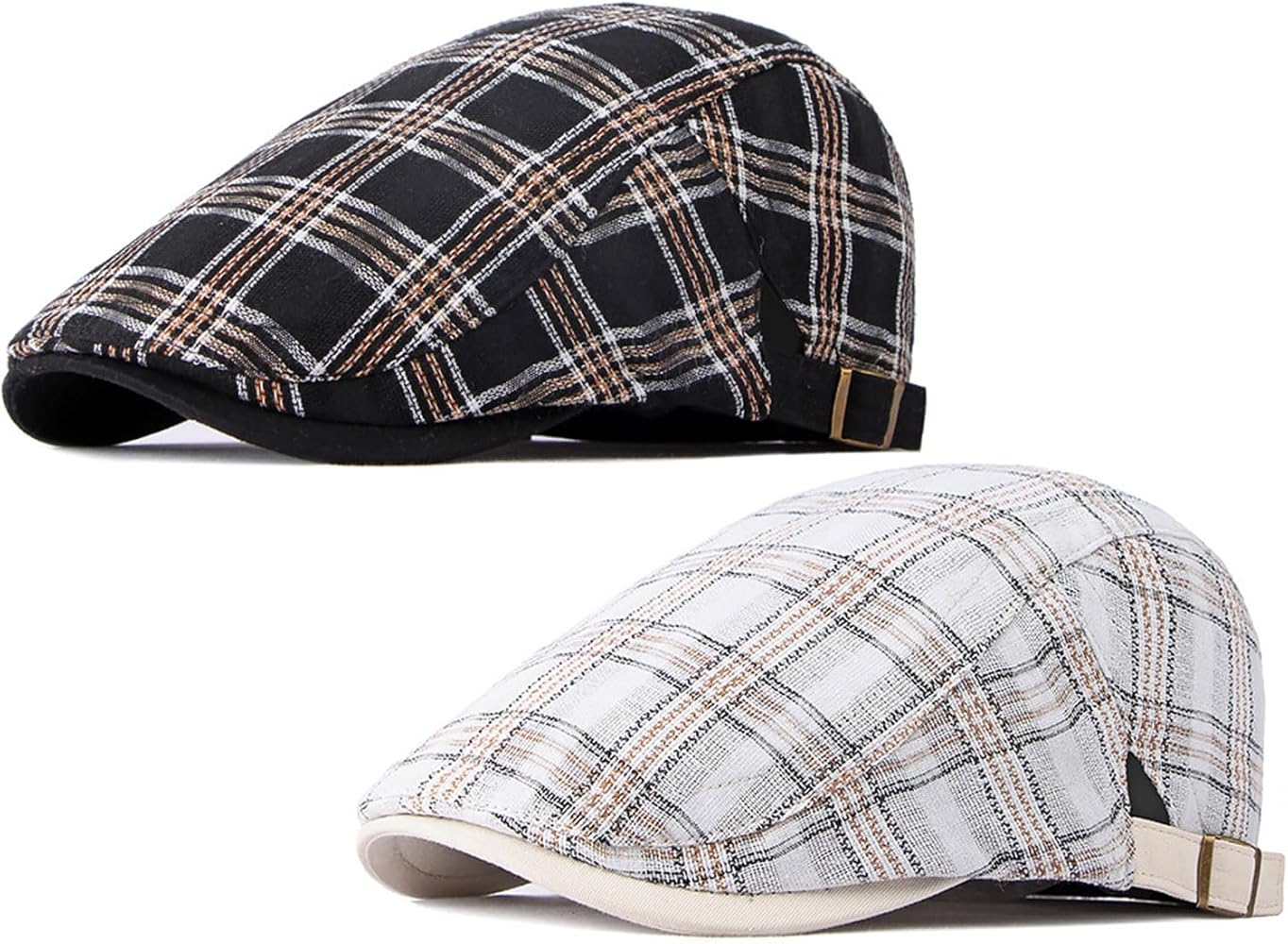 2 Pack Men's Plaid Cotton Flat Newsboy Ivy Cabbie Golf Gatsby Cap Hat