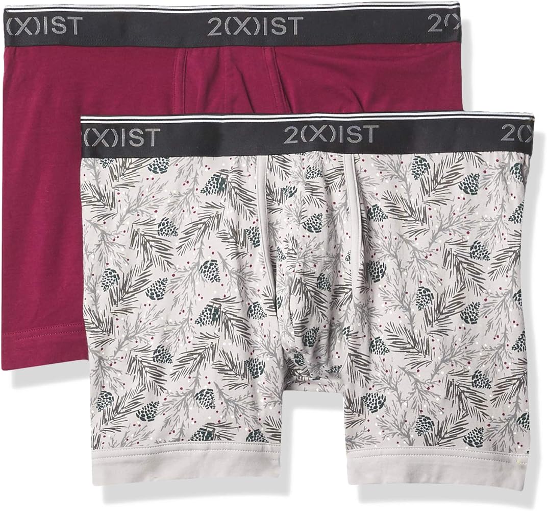 2(X)IST mens Cotton Stretch 2 Pack Boxer Briefs, Pine Print-cloud Grey/Tawny Port, Large US