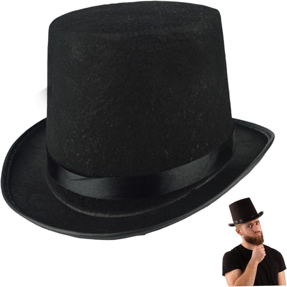 Top Hats For Men 6.3 Inch Tall Black Top Hat Adult Size Felt Magician Costume Hat for Formal Showman Party Hats Halloween Costume Accessory Sun Hats