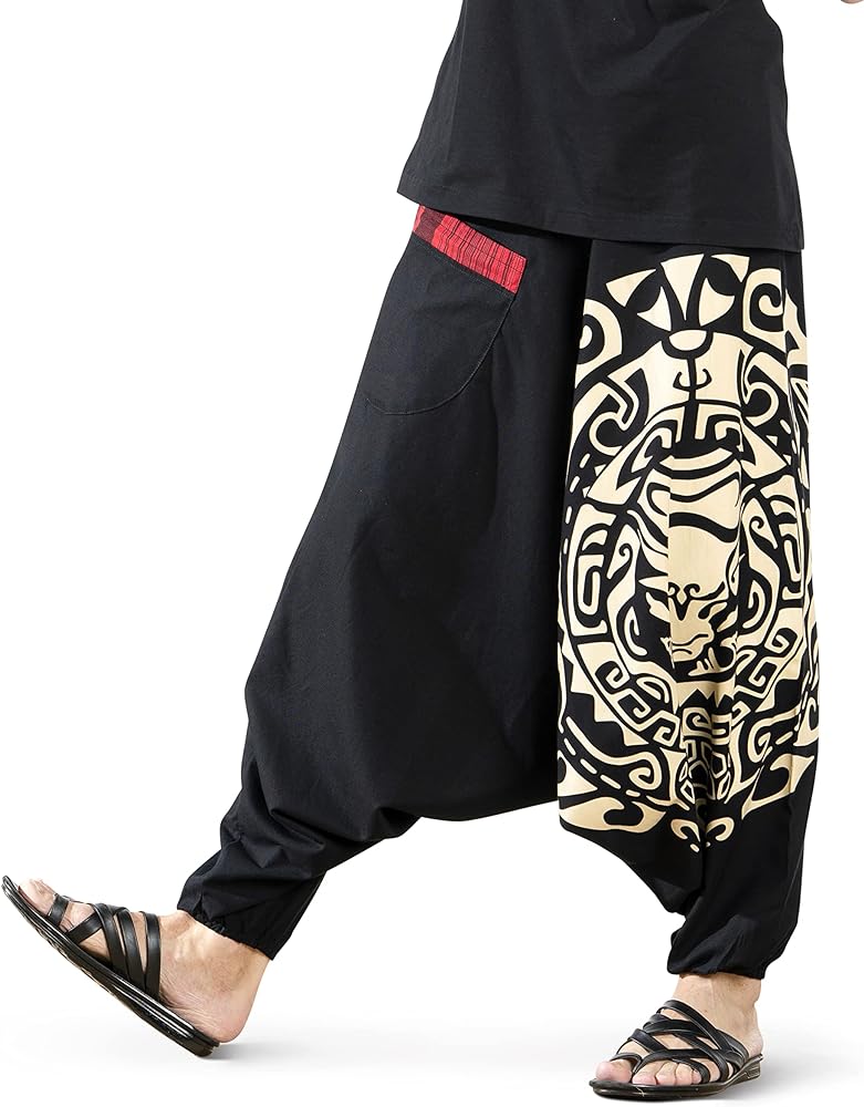 Boho Pants Elastic Ankle Harem for Men, Oversized Exercise Pajama Jogger Loose Boho Aladdin Pant