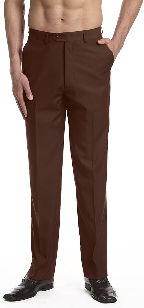 Men's Dress Pants Trousers Flat Front Slacks CHOCOLATE BROWN Color