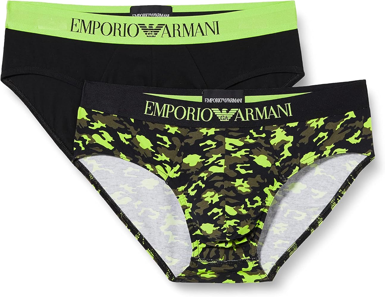 Emporio Armani Men's 2 Pack Classic Pattern Mix Elastic Band Briefs