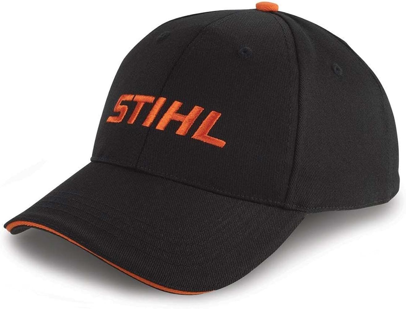 Stihl Officially Licensed Black & Orange Sandwich Cap Adjustable Cap W Embroidered Logo