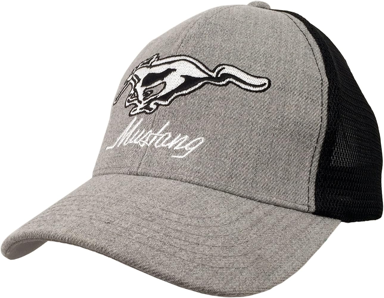 Tee Luv Ford Mustang Trucker Style Hat - Mesh Back Ford Baseball Cap (Grey and Black)