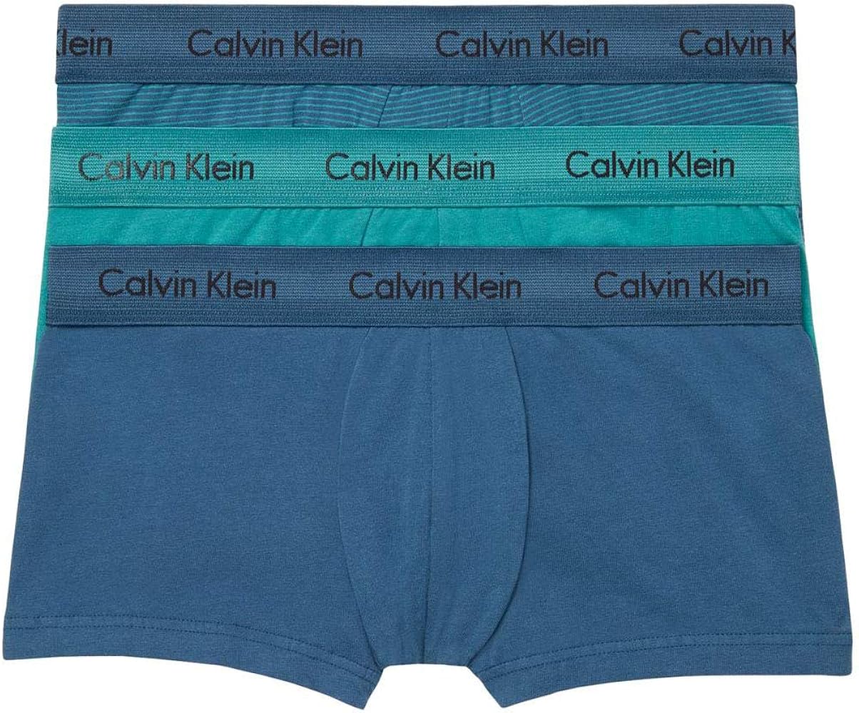 Calvin Klein Men`s Cotton Stretch Low Rise Trunk 3 Pack (Raleigh Stripe(NU2664-492)/Majolica, X-Large)