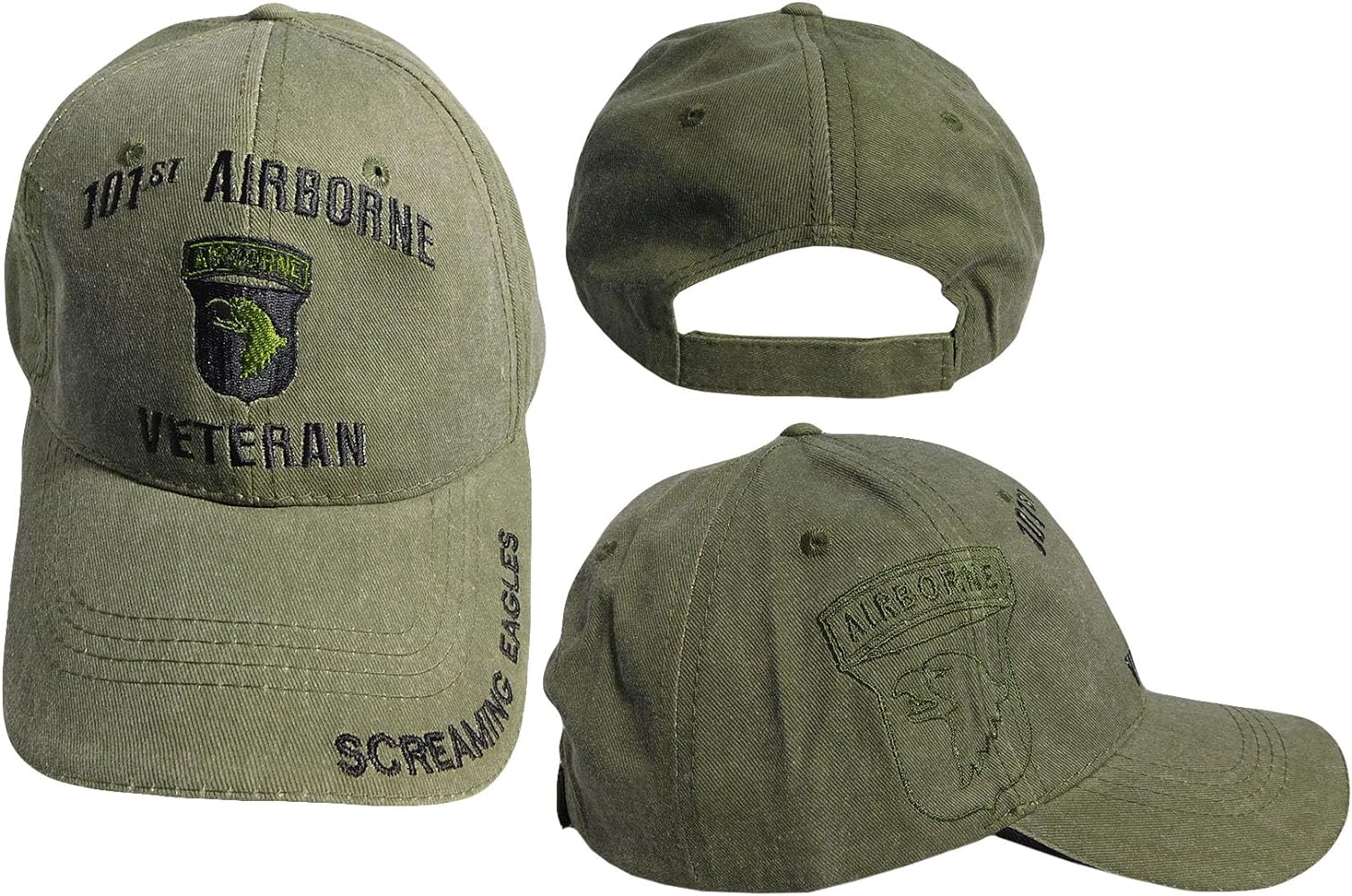 101st Airborne Veteran Screaming Eagles Olive OD Cotton Adjustable Embroidered Cap Hat