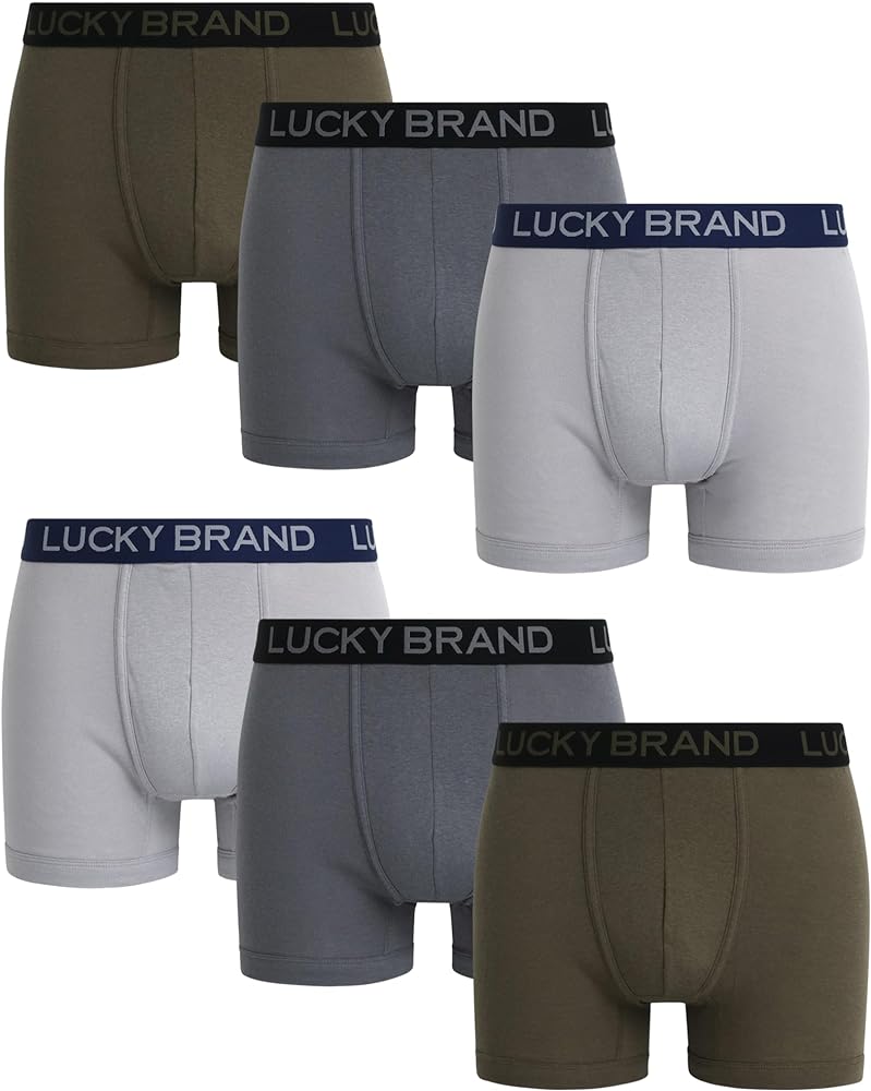 Lucky Brand Men's Boxer Briefs – 6 Pack Super Soft Mens Underwear with Comfort Pouch - Breathable Boxers for Men Pack (S-XL), Size Large, Leaf/Alloy/Smoked Pearl