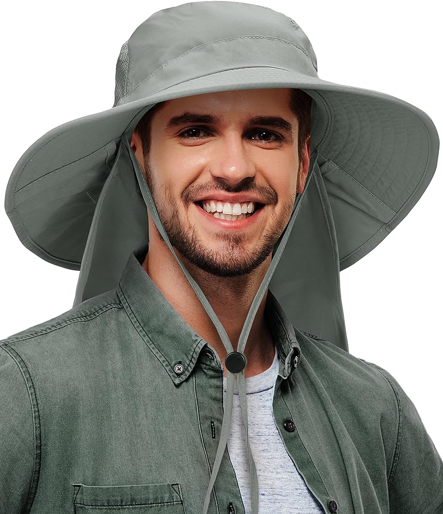 Tirrinia Neck Flap Fishing Safari Cap for Men & Women, Wide Brim Sun Hat for Outdoor Hiking, Camping, Gardening