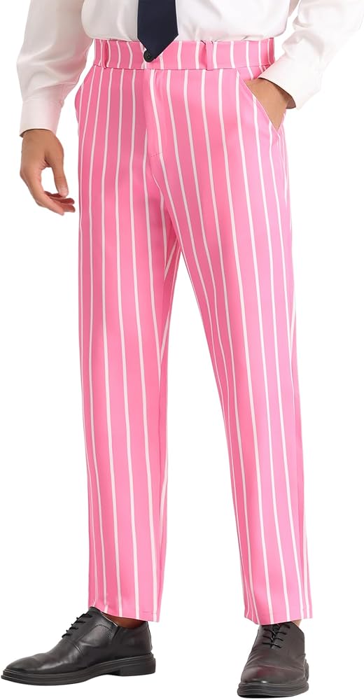 Lars Amadeus Striped Dress Pants for Men's Flat Front Color Block Business Stripes Trousers