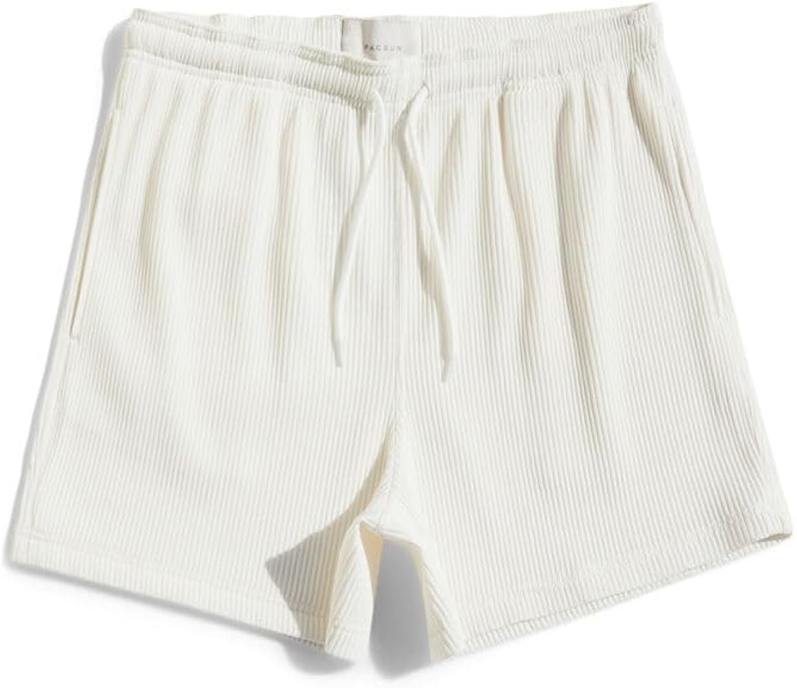 PacSun Men's Cream Ribbed Shorts - Ivory size Small