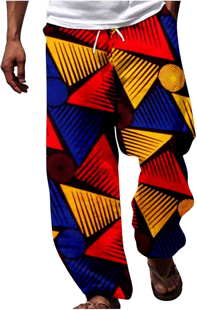 Mens Beach Pants Men Retro African Traditional Style Casual Trousers Summer Hawaii Holiday Ankara Floral Long Pants