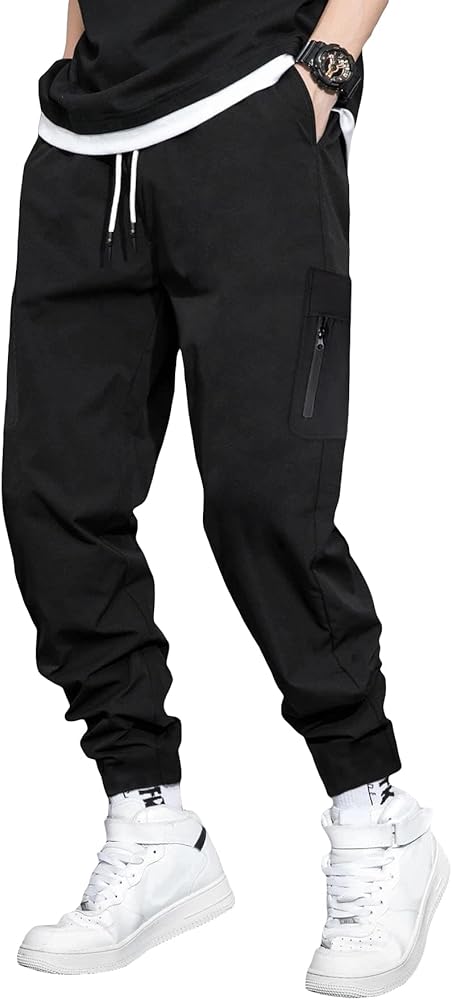 OYOANGLE Men's Casual Pants Cargo Pants Drawstring Elastic Waist Flap Pocket Jogger Trousers