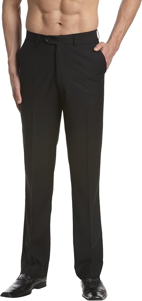 Men's Dress Pants Trousers Flat Front Slacks Solid BLACK Color