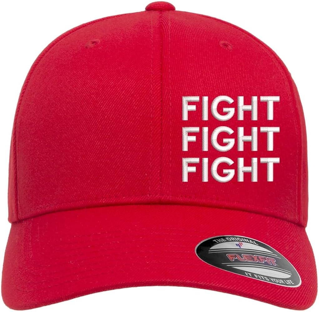 FIGHT FIGHT FIGHT Trump Shooting 2024 Side Embroidered Red FlexFit Hat Curved Brim MAGA