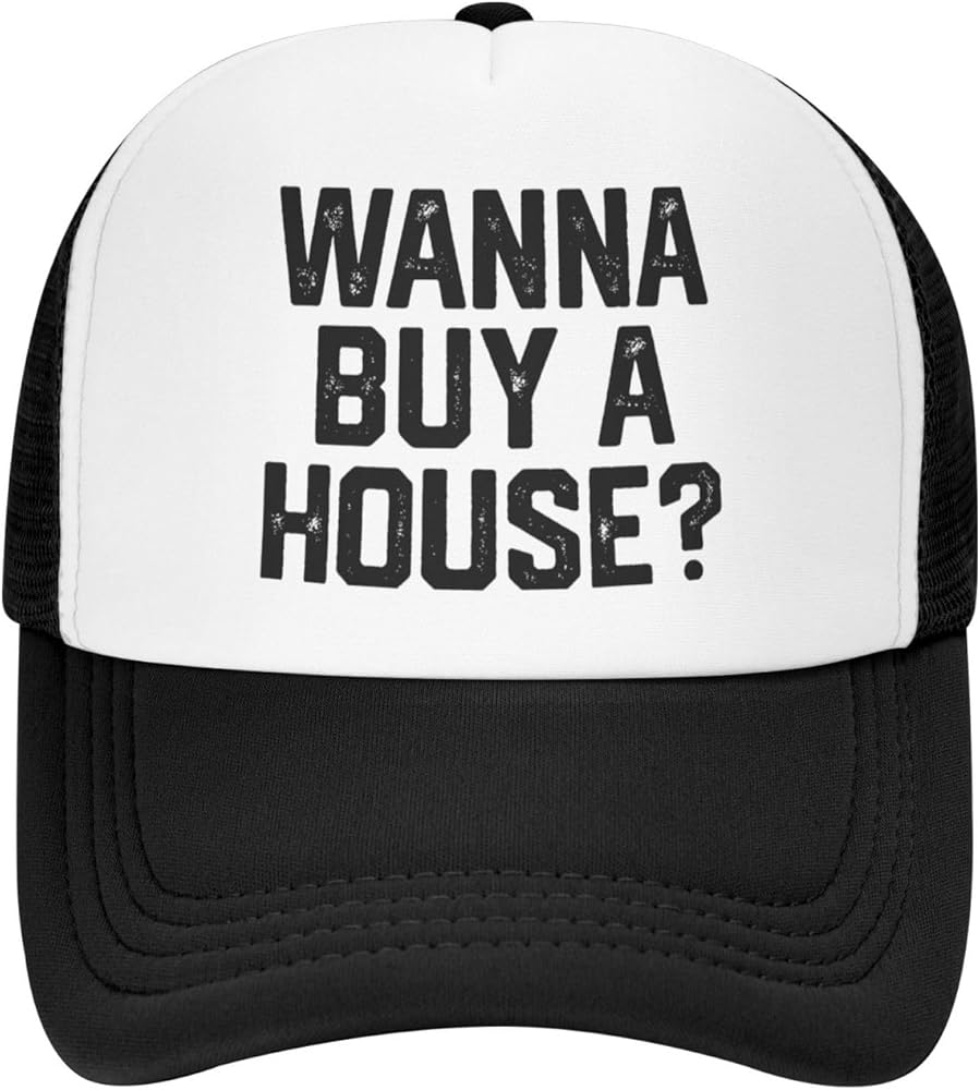 Funny-Wanna-Buy-A-House-Realtor-Real-Estate-Gifts Black Mesh Men's Women's Baseball Cap Washed Vintage Funny Dad Hat