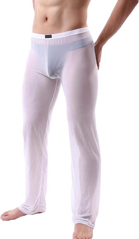 Mens Mesh See Through Pants Sexy Pajamas Bottoms Sheer Lounge Pants Summer Cool